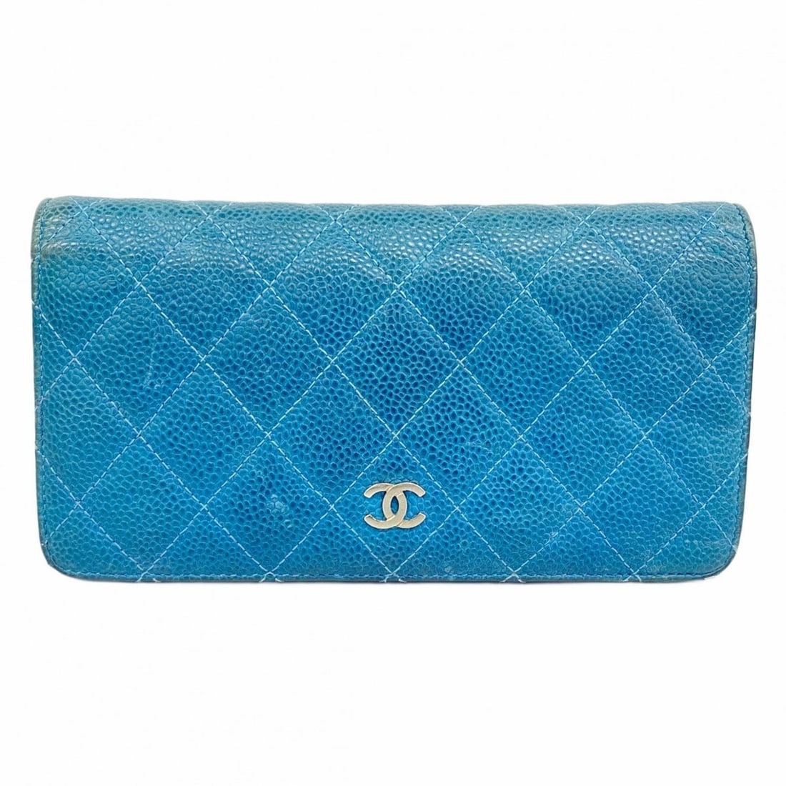 Chanel Matelasse Caviar Leather Long Wallet, Blue, Women's (1 of 14)