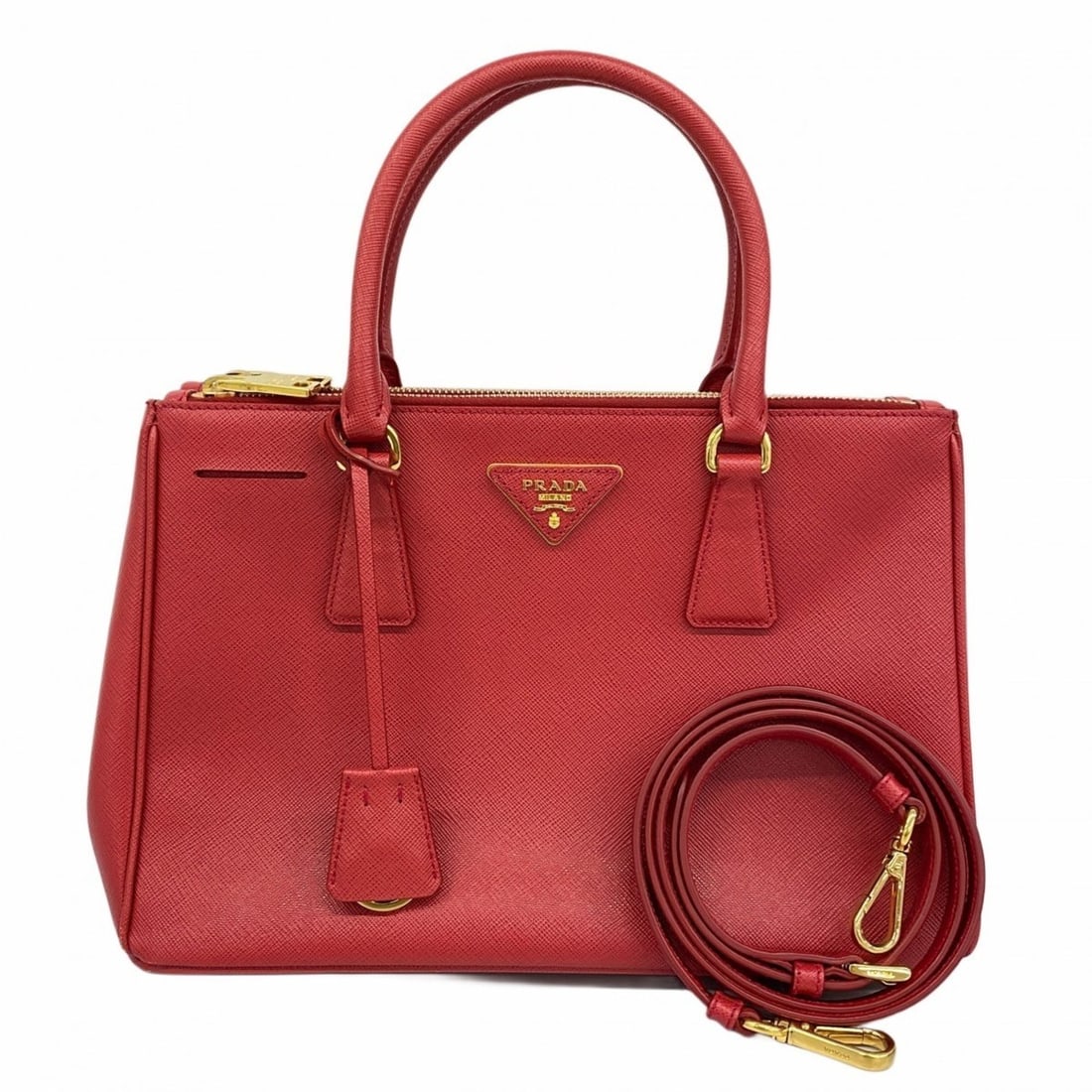 Prada Saffiano Leather Handbag, Red, 2-Way Bag for Women (1 of 13)