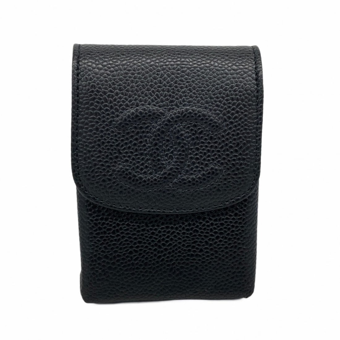 Chanel Cigarette Case, Caviar Skin, Black, Women's: --- Catalog ---Category: DesignType: Cigarette caseColor: BlackMaterial: Grained CalfskinCategory: GeneralBrand: ChanelCategory: Physical PropertiesSize (HxWxD): 11cm x 7.5cm x 3cm / 4.33'' x 2.95'' x