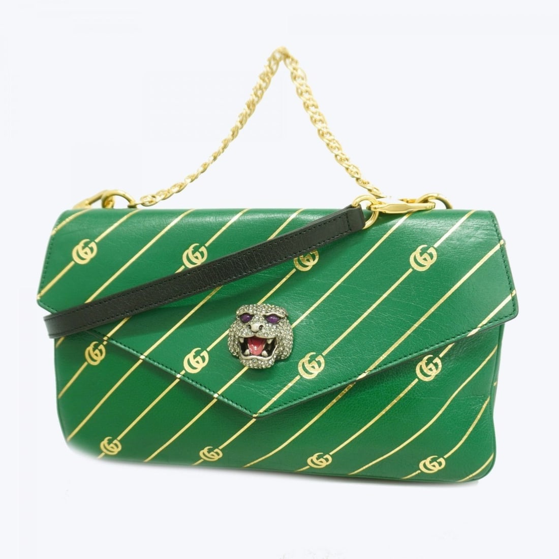 Gucci GG Marmont handbag 524822, leather, black and green, 2-way bag for women (1 of 16)