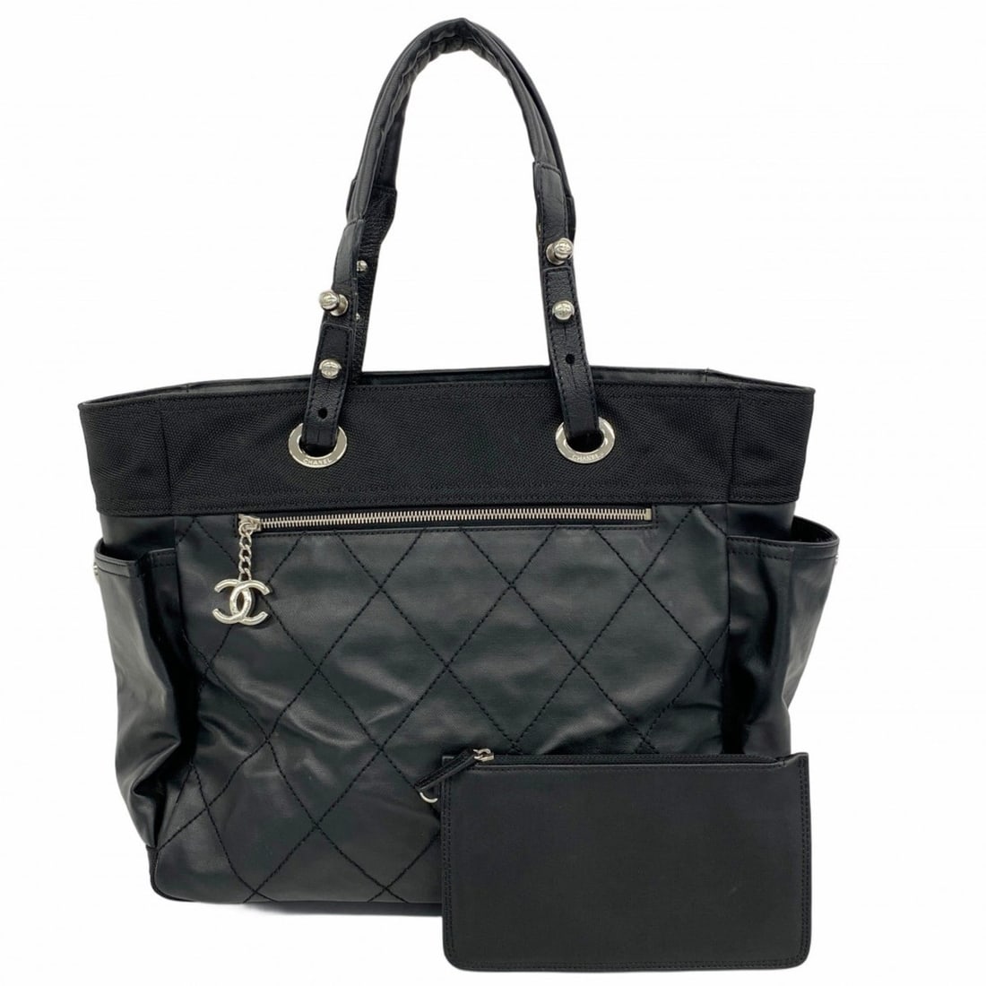 Chanel Paris-Biarritz canvas tote bag, black, for women: --- Catalog ---Category: SizeSize (HxWxD): 31cm x 34cm x 15cm / 12.2'' x 13.38'' x 5.9''Category: DesignType: Tote bagColor: BlackGender: WomenMaterial: Canvas Hardware Color: SilverCategory: GeneralB