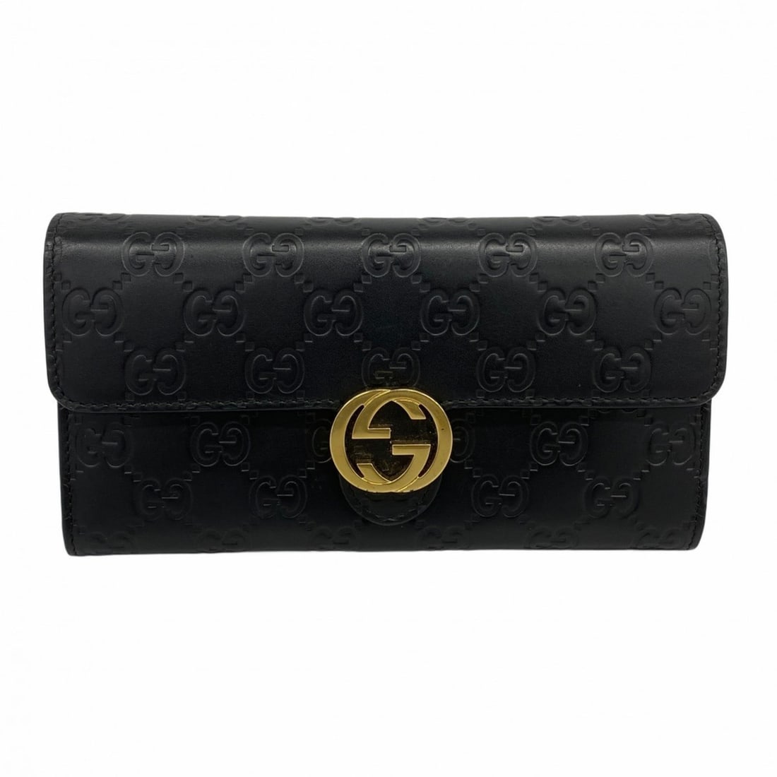 Gucci long wallet Guccissima 369663 leather black women's (1 of 10)