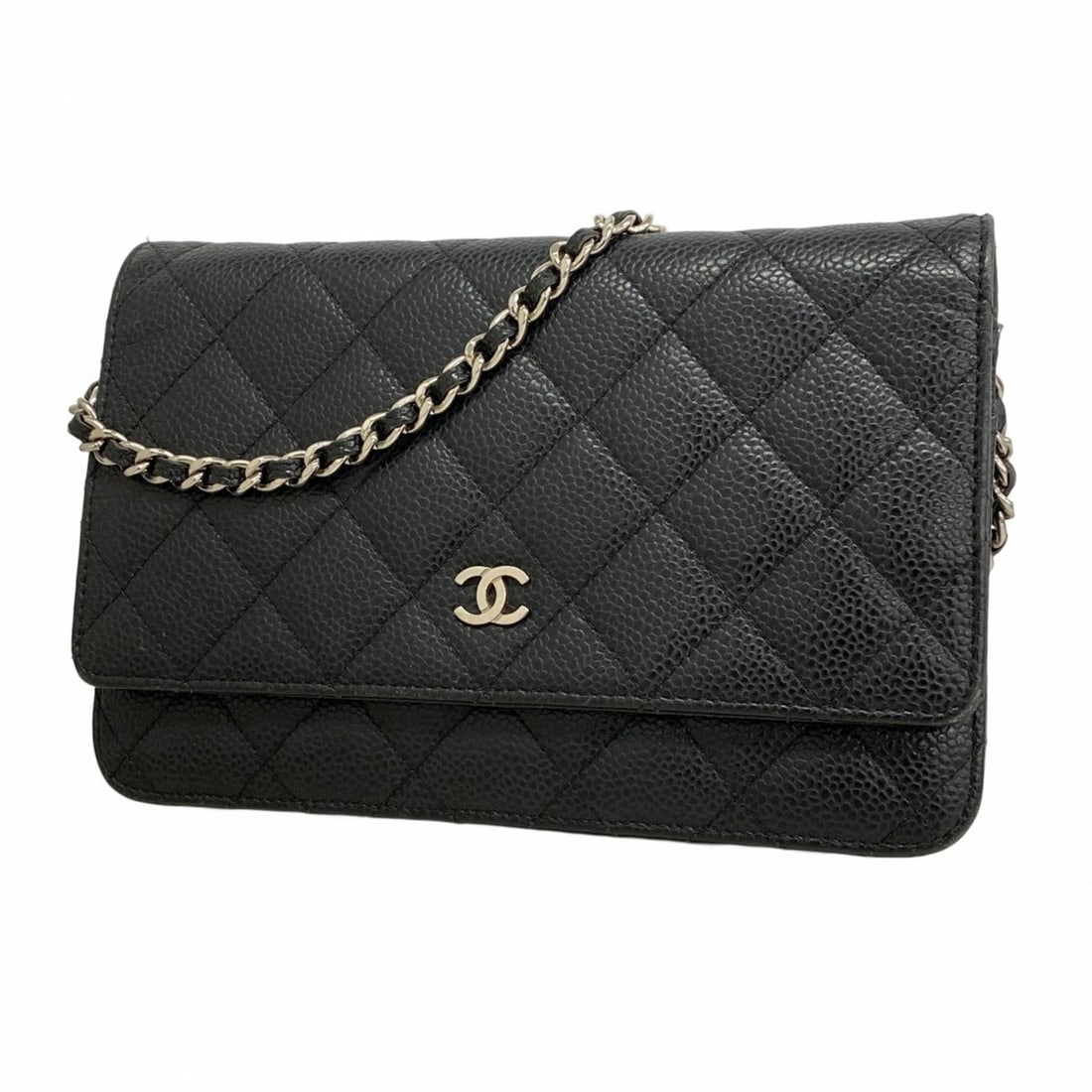 Chanel Matelasse Chain Shoulder Wallet in Caviar Leather, Black, Women's: --- Catalog ---Category: SizeSize (HxWxD): 13cm x 19cm x 3cm / 5.11'' x 7.48'' x 1.18''Category: DesignType: Chain/Shoulder walletColor: BlackGender: WomenMaterial: Grained Calfskin Category: GeneralB