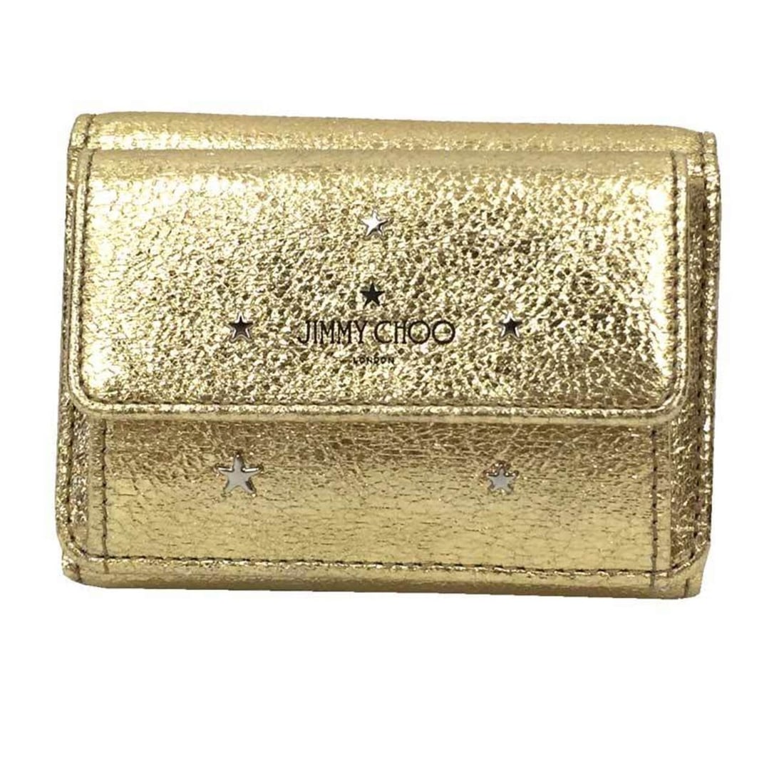 JIMMY CHOO NEMO DMF Trifold Wallet in Gold/Silver with Star Studs and Leather. Women's Wallet.: --- Catalog ---Category: SizeSize (HxWxD): 7.5cm x 10cm x 2cm / 2.95'' x 3.93'' x 0.78''Category: DesignType: Wallet (tri-fold)Color: Gold, Metallic gold, SilverGender: WomenMaterial: Leather Category