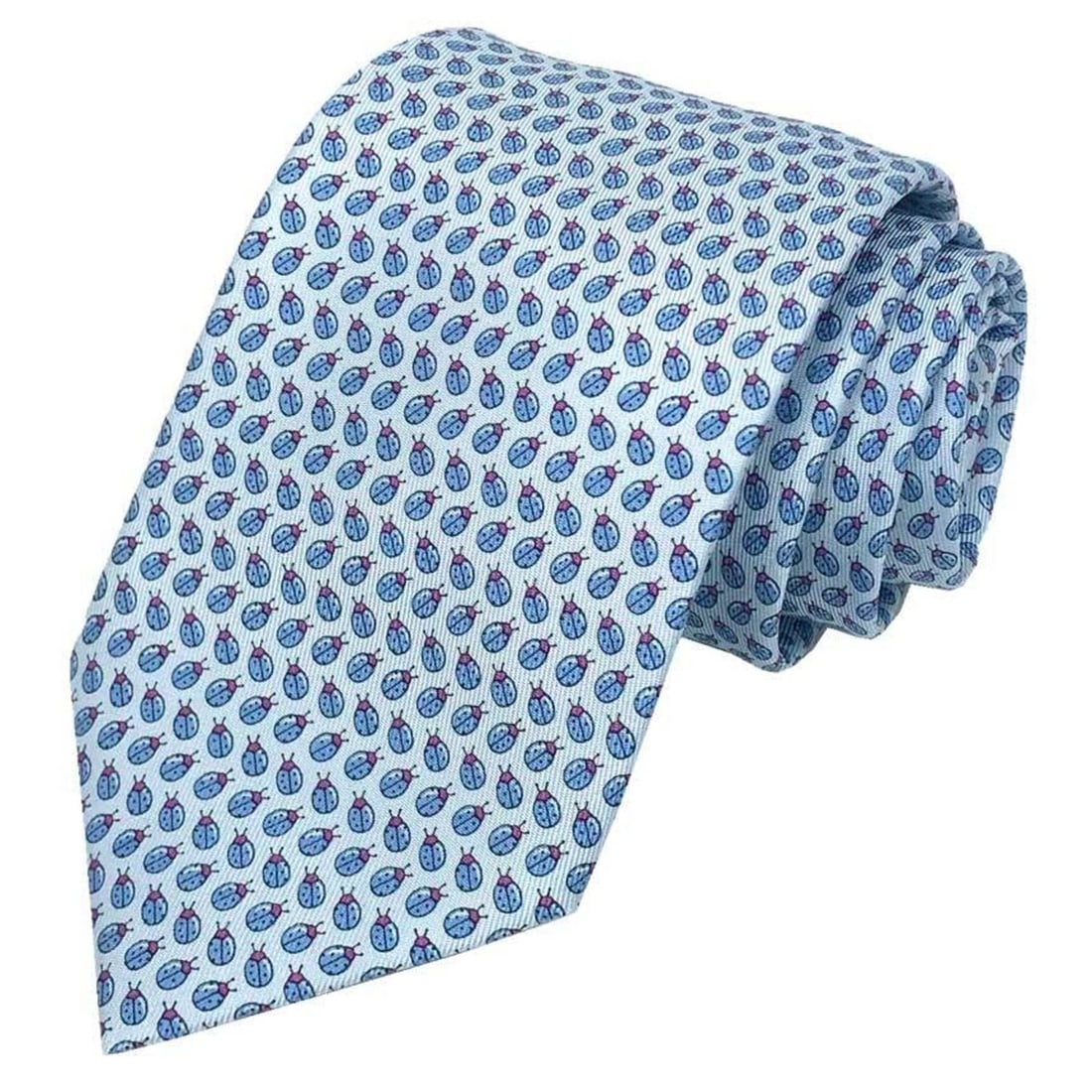 Hermes HERMES tie GET LUCKEY 605991T 50 Ladybug Blue CIEL/AZUR/VIOLET Men's: --- Catalog ---Category: SizeWidth: 8cm / 3.14''Category: DesignType: CravatColor: Blue, VioletGender: MenMaterial: Silk Category: GeneralMPN: 605991T?50Brand: HermesCountry of Origin: France--- Item