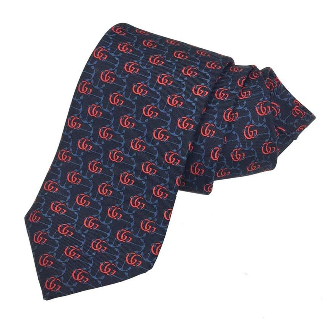 GUCCI GG anchor pattern tie silk navy men's: --- Catalog ---Category: SizeWidth: 8cm / 3.14''Total Length: 148cm / 58.26''Category: DesignType: CravatColor: NavyGender: MenMaterial: Silk Category: GeneralBrand: GucciCountry of Origin: Italy--- I