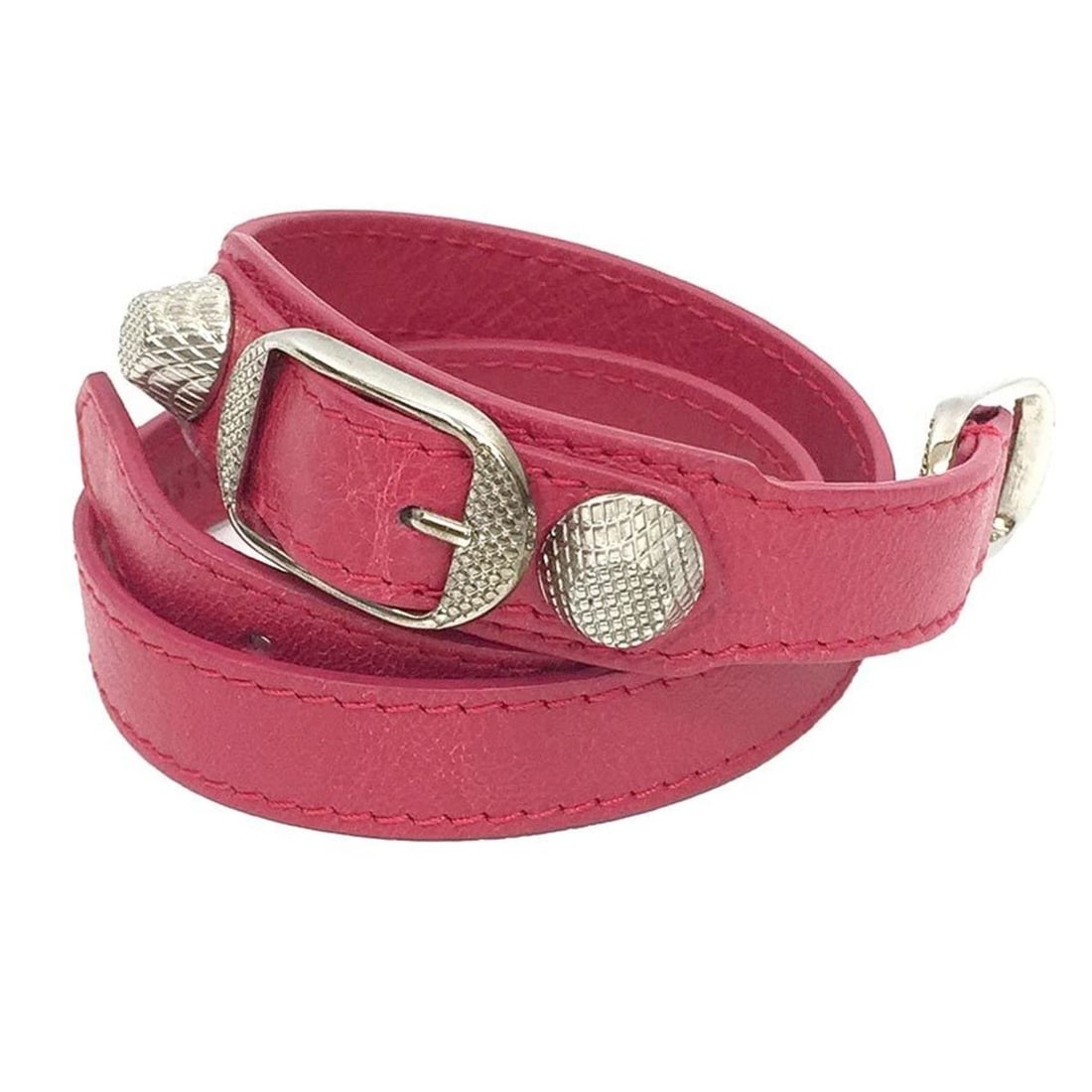 BALENCIAGA Giant Bracelet 236345 Leather Rose Pink x Silver (1 of 11)