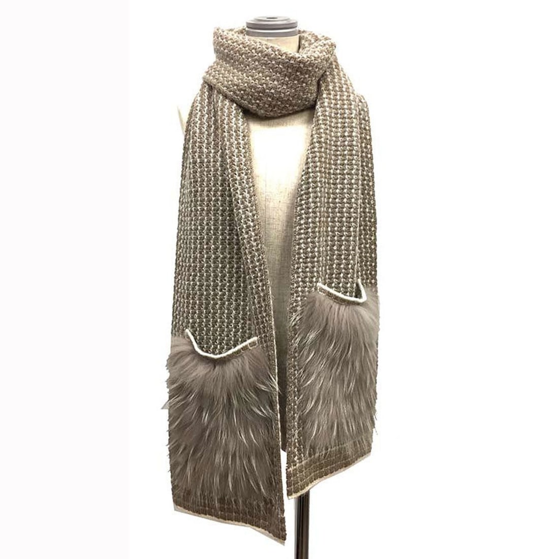 LOUIS VUITTON Echarpe Elna Scarf Shawl, Raccoon Fur and Mohair, M75090, Brown (1 of 13)