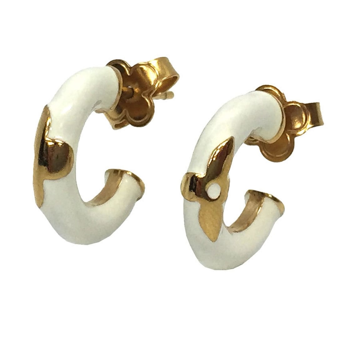 Louis Vuitton M63193 Creole Miss LV Earrings White/Gold Women's: --- Catalog ---Category: SizeSize (HxWxD): 20.00mm x 15.00mm / 0.79'' x 0.59''Category: DesignType: Half hoop earringsColor: Gold, WhiteGender: WomenMaterial: Lacquer, MetalCategory: GeneralMPN: M6319