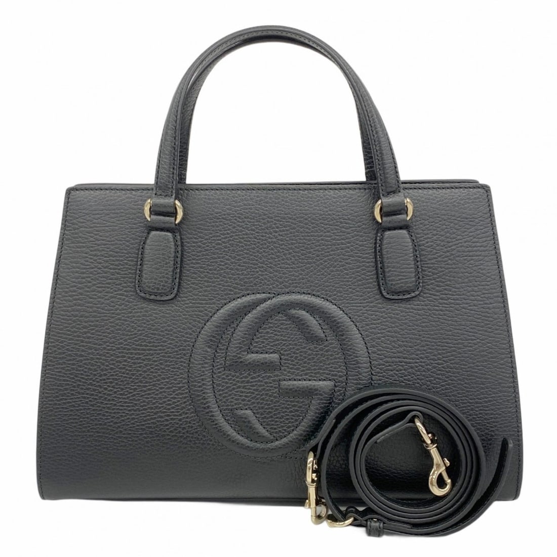 Gucci Interlocking G Handbag 431571 Leather Black Champagne 2-Way Bag for Women (1 of 11)