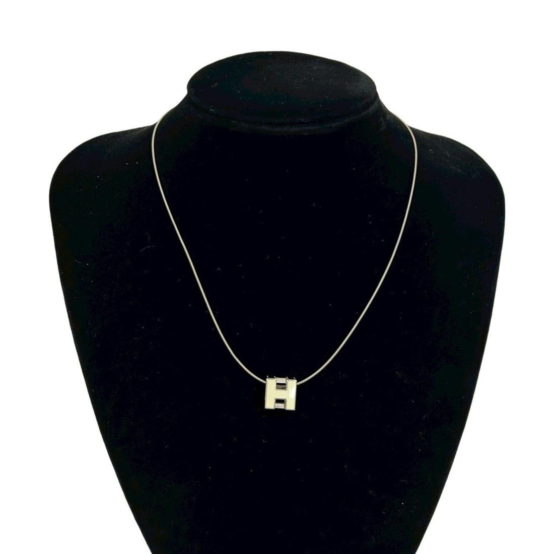 HERMES Hermès Case d'Ache H-Cube Metal Necklace Pendant in Silver and Off-White, 1606b (1 of 10)