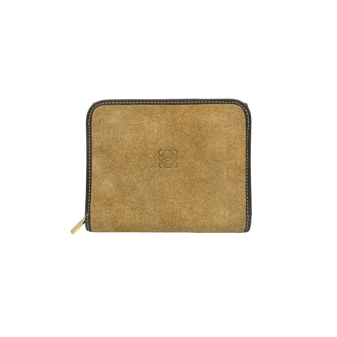 LOEWE Anagram Logo Suede Leather Round Zip Bi-fold Wallet Mini Brown Beige 24485: --- Catalog ---Category: SizeSize (HxWxD): 10cm x 12cm x 2.5cm / 3.93'' x 4.72'' x 0.98''Category: DesignType: Wallet (bi-fold)Color: Beige, BrownGender: WomenMaterial: Suede , Leather Category: Gener