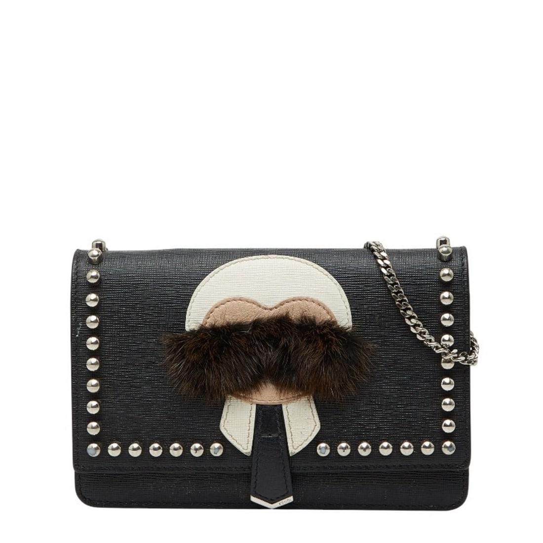 FENDI Carlito Studded Chain Shoulder Bag/Wallet Bag 8M0346 Black Leather Women's: --- Catalog ---Category: SizeSize (HxWxD): 13cm x 19cm x 4cm / 5.11'' x 7.48'' x 1.57''Category: DesignType: Shoulder bagColor: BlackGender: WomenMaterial: Leather Category: GeneralMPN: 8M0346Brand: F