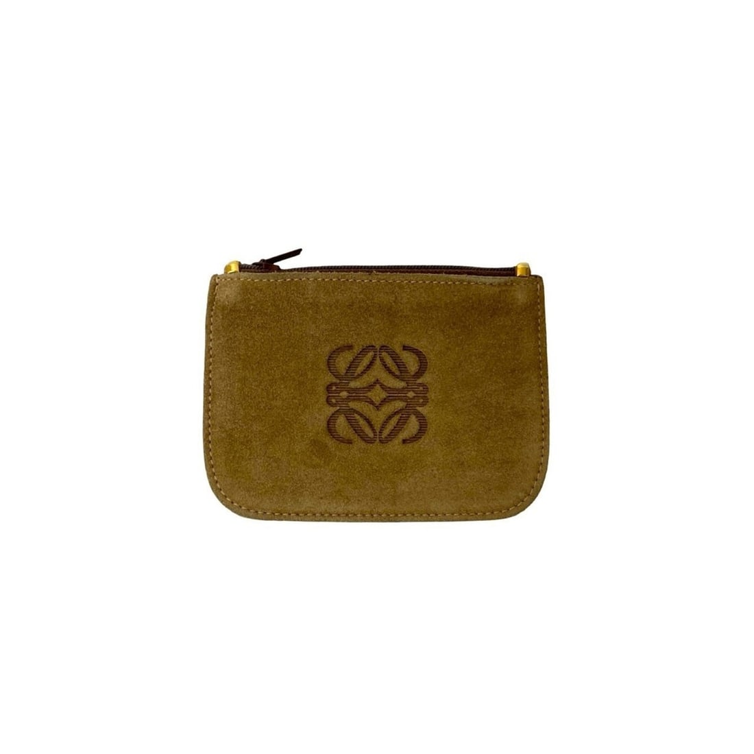 LOEWE Anagram Embossed Logo Suede Leather Coin Case/Mini Pouch in Beige and Brown (24241): --- Catalog ---Category: SizeSize (HxWxD): 8.5cm x 11.5cm / 3.34'' x 4.52''Category: DesignType: Coin purse/coin caseColor: Beige, BrownGender: WomenMaterial: Suede Category: GeneralBrand: Loewe--- It