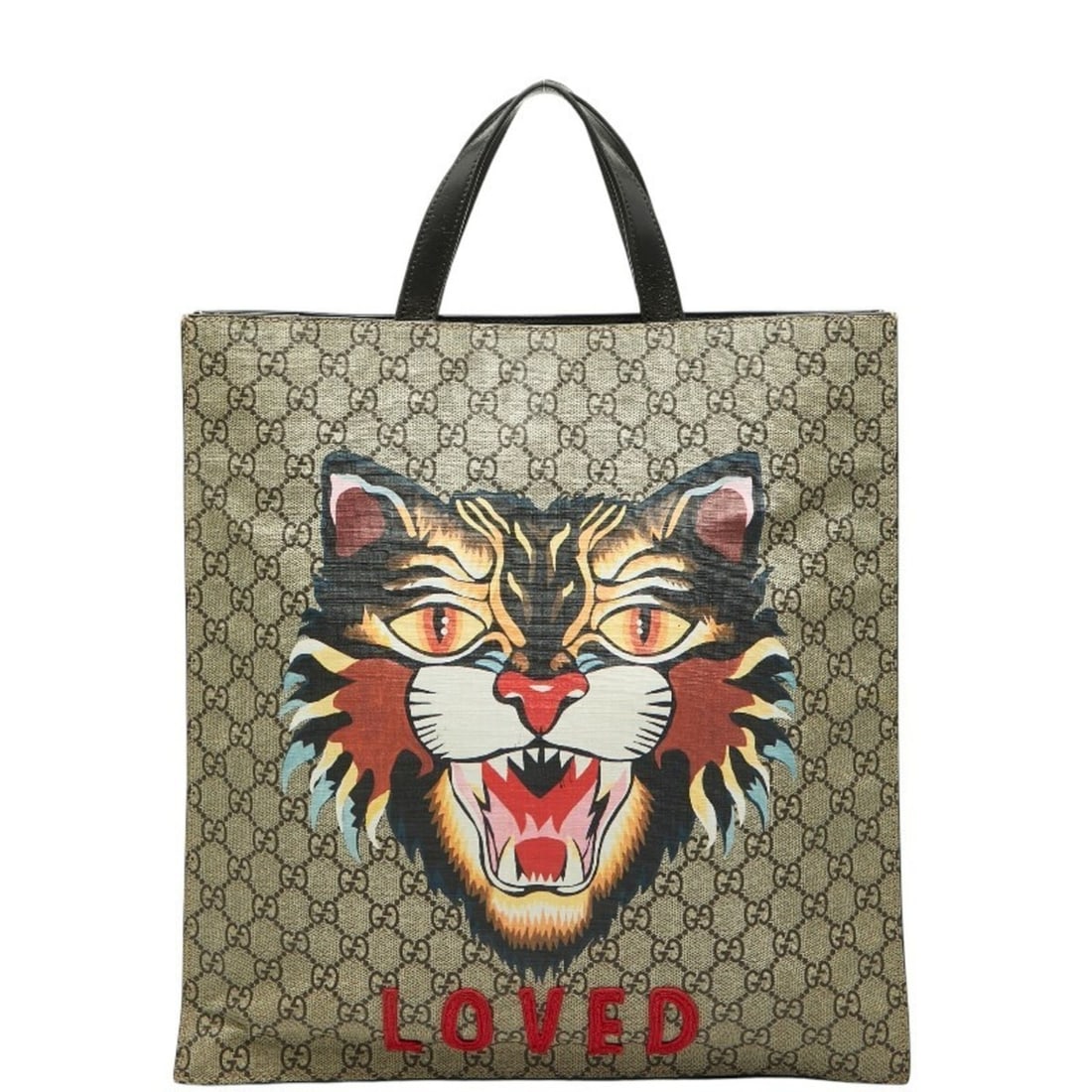 Gucci GG Supreme Angry Cat Tote Bag 450950 Black Leather Women's GUCCI (1 of 13)