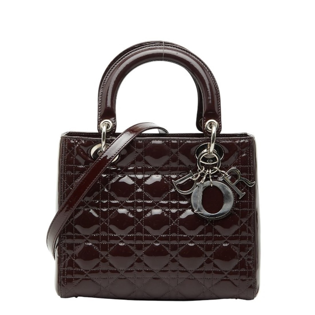 Christian Dior Dior Cannage Lady Medium Shoulder/Handbag, 2-Way, Purple Patent Leather, Women's: --- Catalog ---Category: SizeSize (HxWxD): 20cm x 24cm x 11.5cm / 7.87'' x 9.44'' x 4.52''Category: DesignType: Handbag, Shoulder bagColor: PurpleGender: WomenMaterial: Patent leather Category: Genera