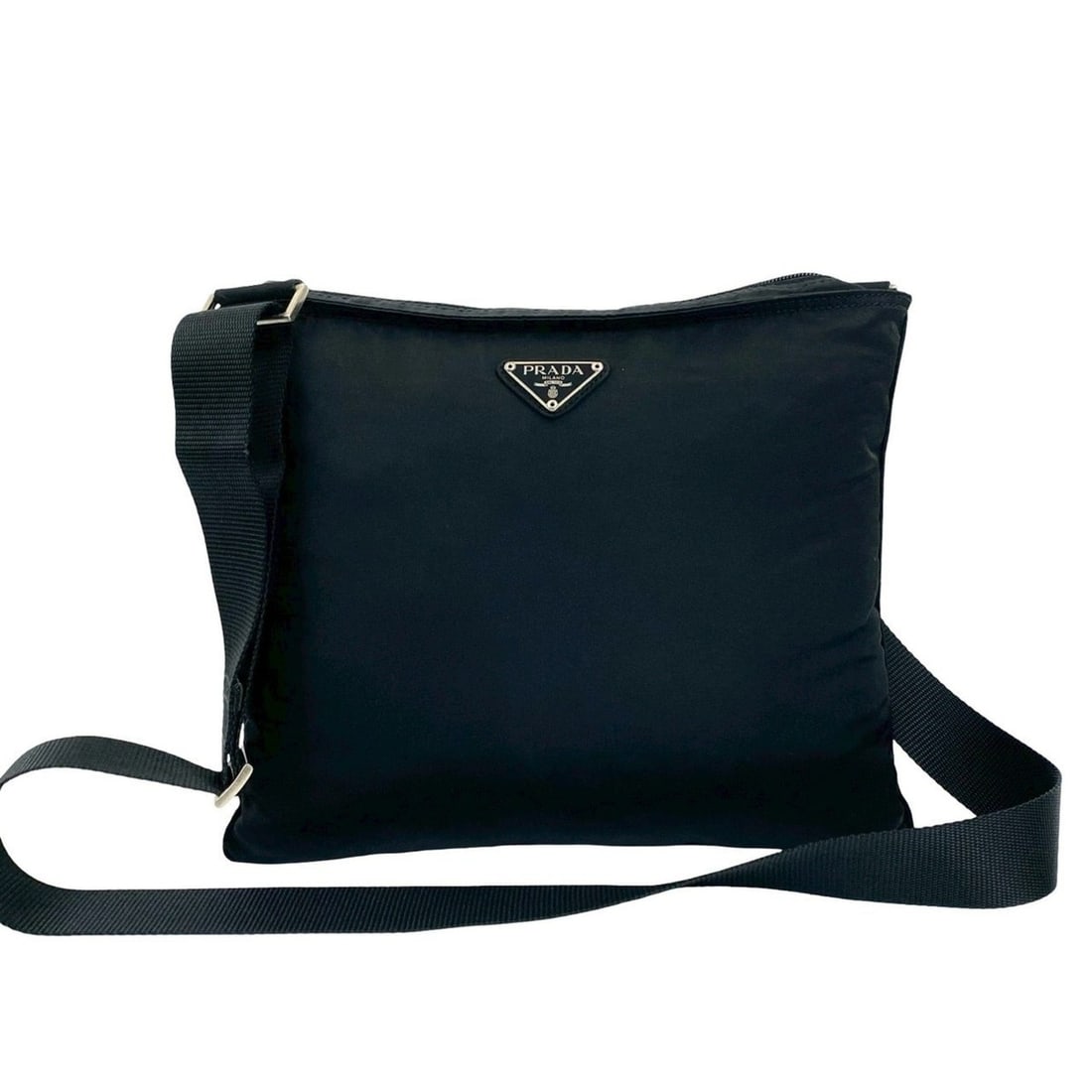 PRADA Triangle Logo Tessuto Nylon Shoulder Bag, Sacoche, Black, 13809 (1 of 10)