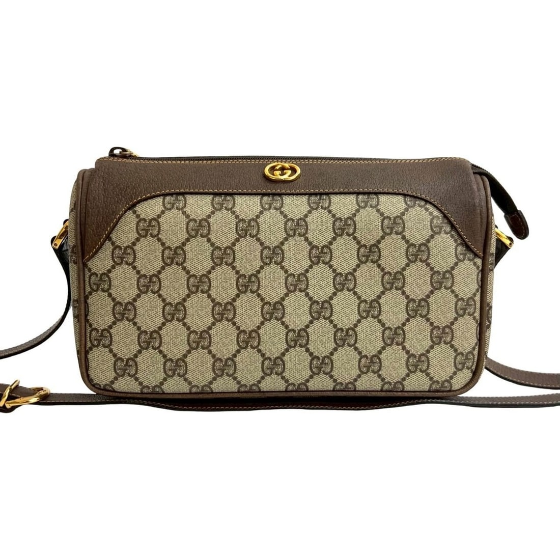 GUCCI Old Gucci GG Logo Leather Shoulder Bag Pochette Brown 22224 (1 of 10)