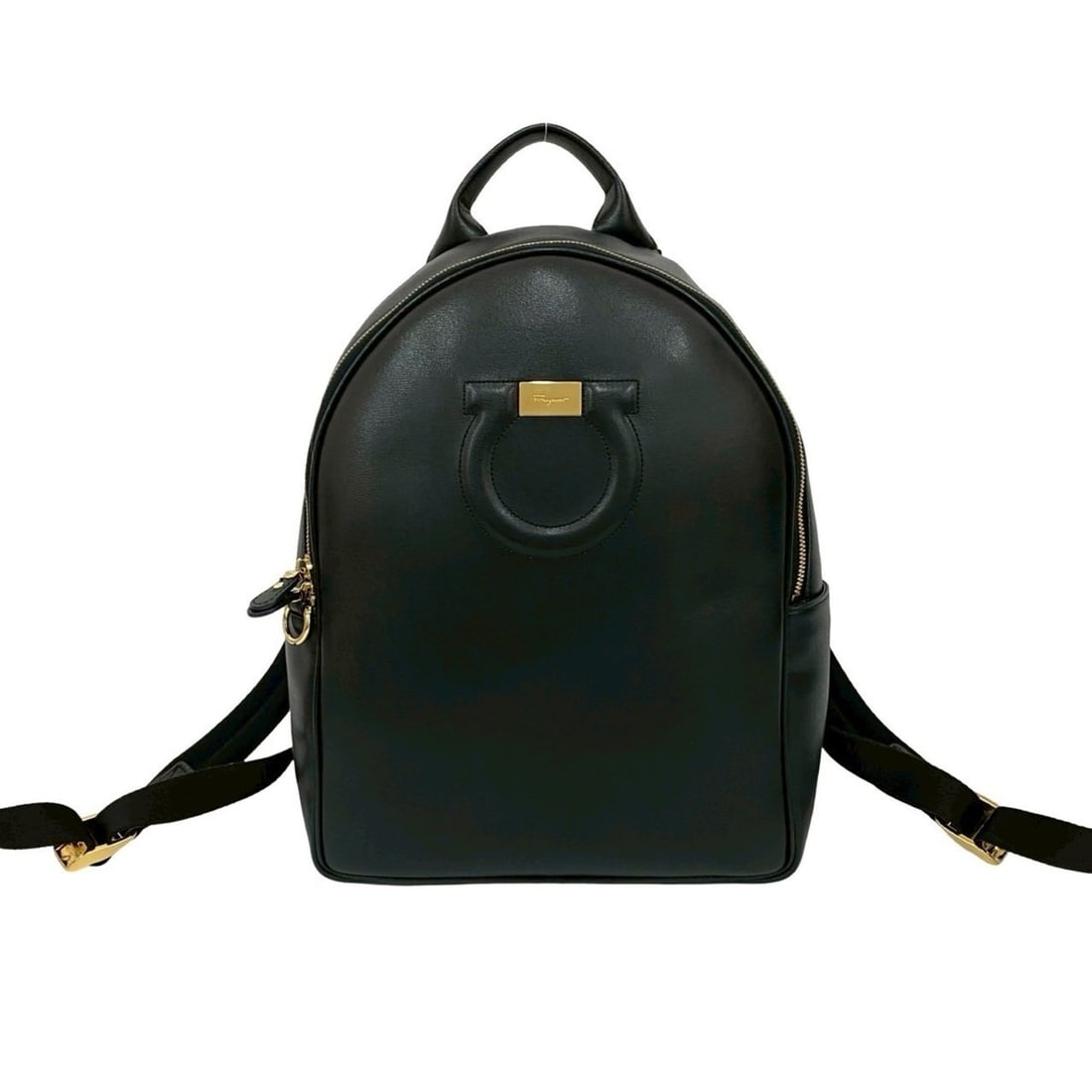 Salvatore Ferragamo Gancini logo stitched leather backpack in black (50900) (1 of 10)