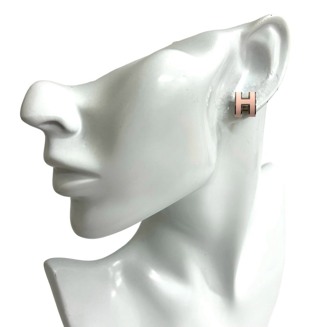 HERMES Pop Ash H Logo Motif GP Plated Earrings in Silver and Pink (99872) (1 of 8)