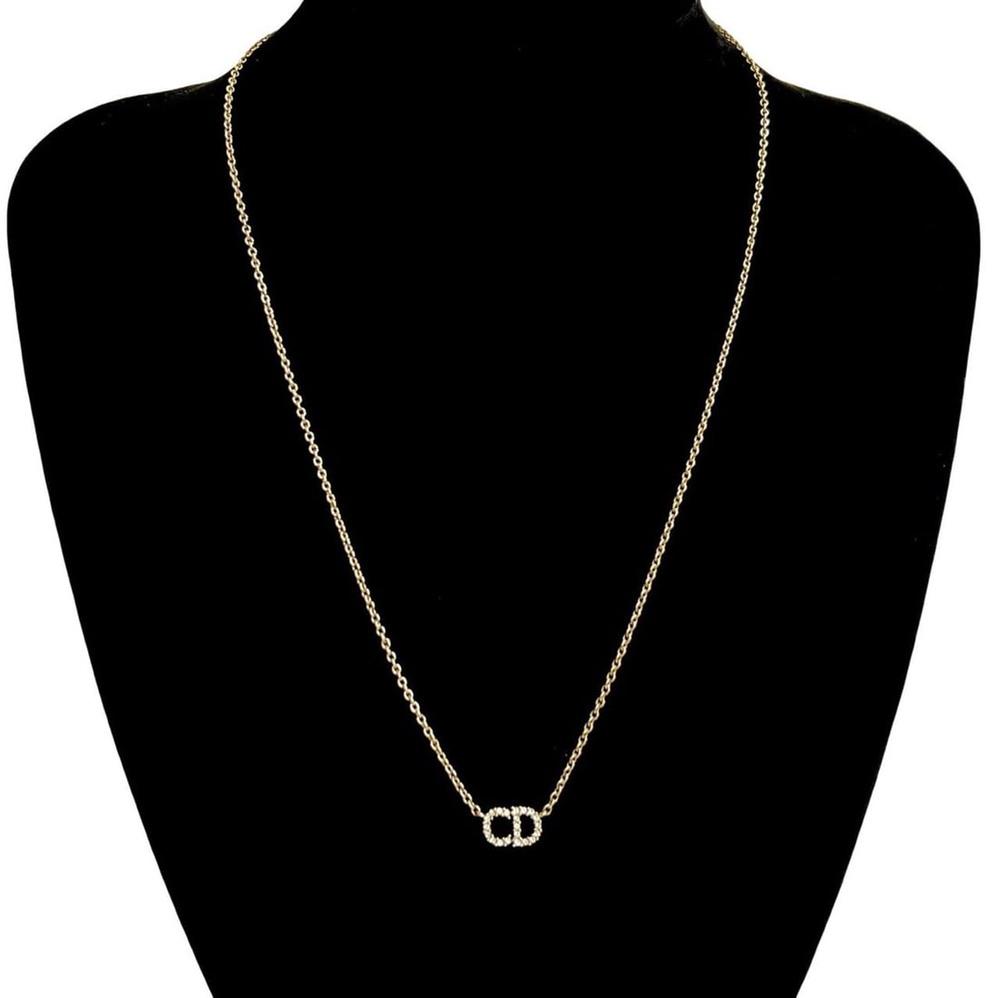 Christian Dior CD Logo GP Rhinestone Necklace Pendant Choker Gold 87284 (1 of 7)