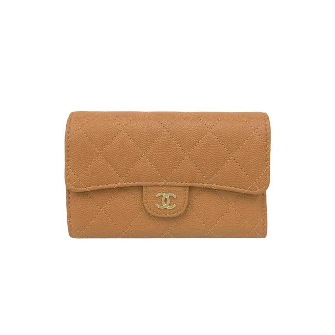CHANEL Matelasse Coco Mark Caviar Leather Tri-fold Wallet, Beige, 69407 (1 of 10)