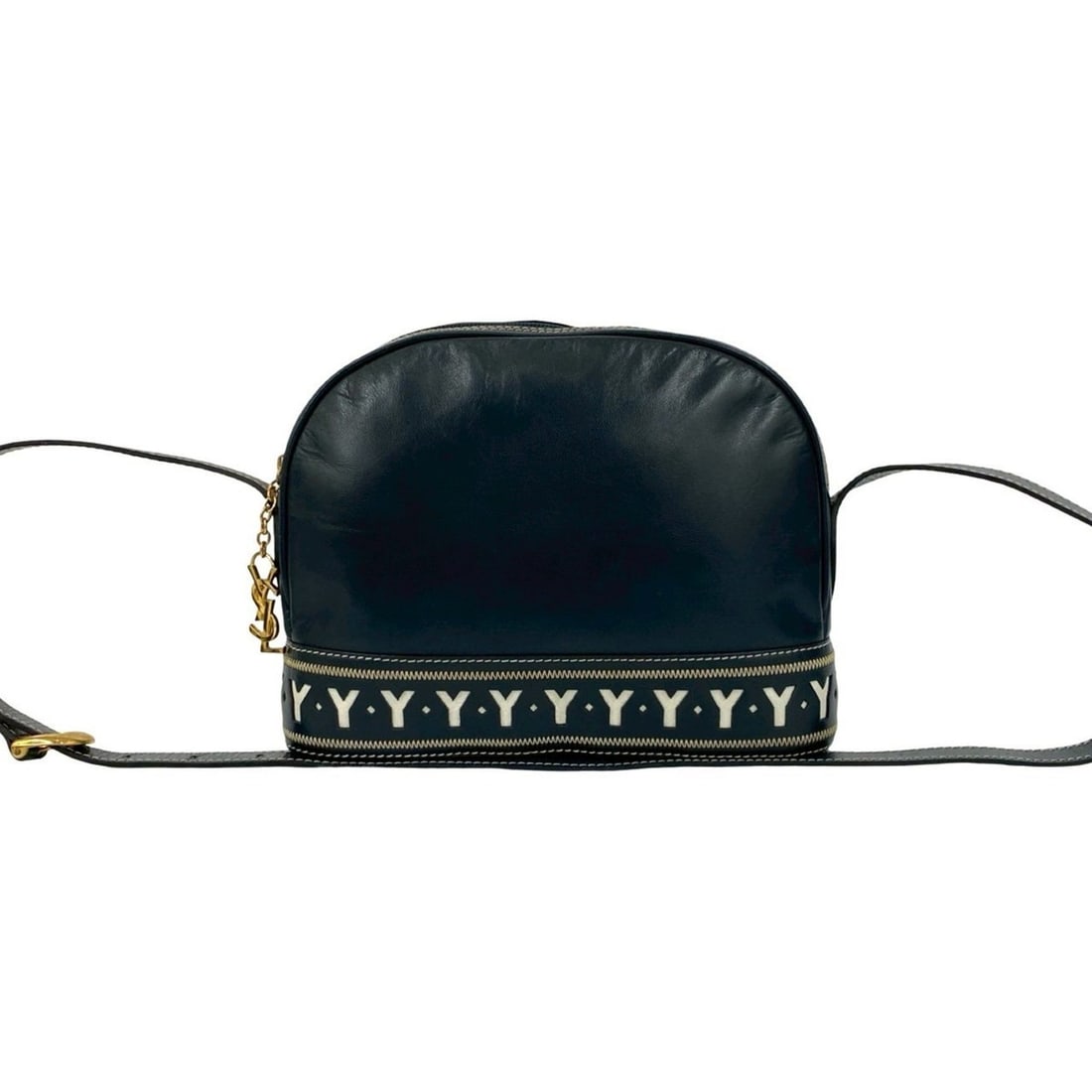 Yves Saint Laurent YSL Logo Cutout Leather Shoulder Bag, Navy, 33956: --- Catalog ---Category: SizeSize (HxWxD): 19cm x 25cm x 7cm / 7.48'' x 9.84'' x 2.75''Category: DesignType: Shoulder bagColor: NavyGender: WomenMaterial: Leather Category: GeneralBrand: Yves Saint La