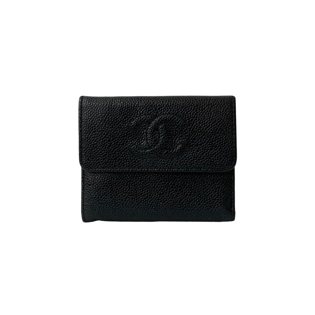 CHANEL Coco Mark Caviar Leather Tri-fold Wallet Black 32964 (1 of 10)