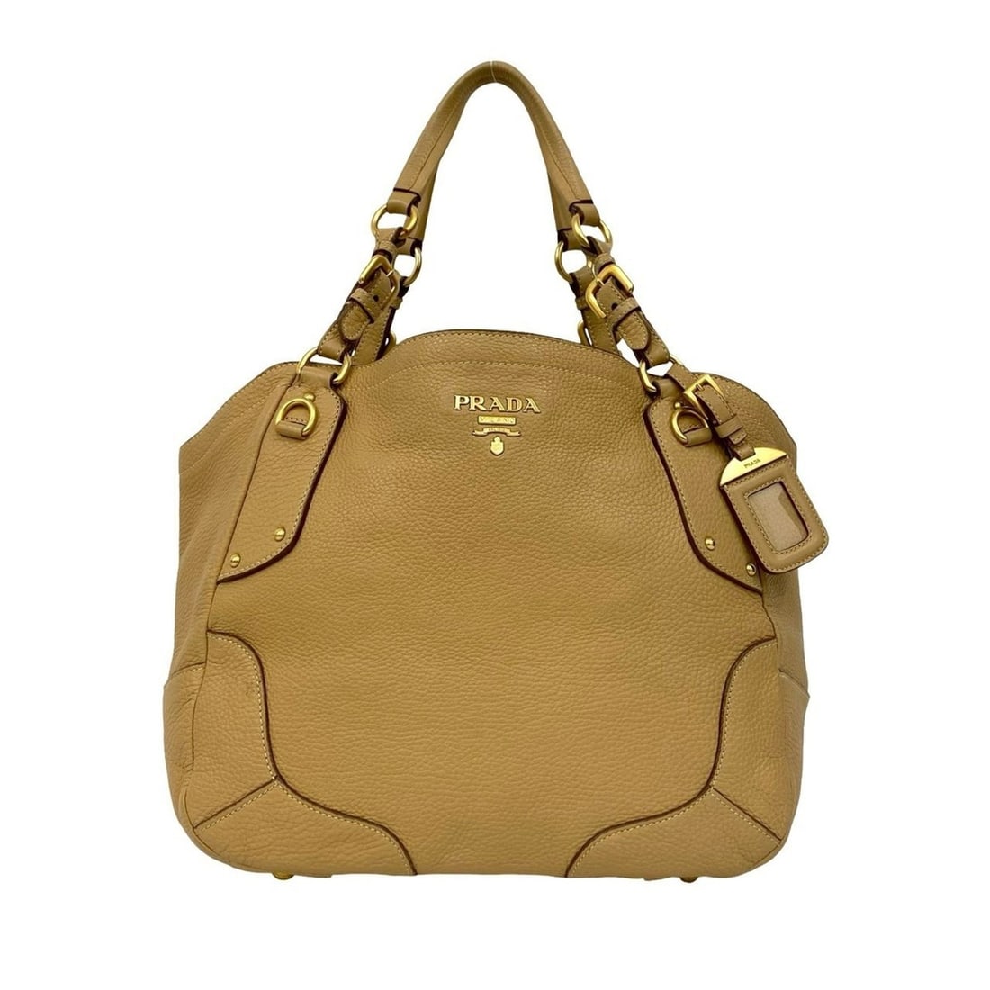 Prada Logo Gold Vitello Dino Leather Tote Bag, Handbag, A4 Size, Beige, 1539a: --- Catalog ---Category: SizeSize (HxWxD): 27cm x 45cm x 15cm / 10.62'' x 17.71'' x 5.9''Category: DesignType: Handbag, Tote bagColor: BeigeGender: WomenMaterial: Leather Category: GeneralBrand: Prada