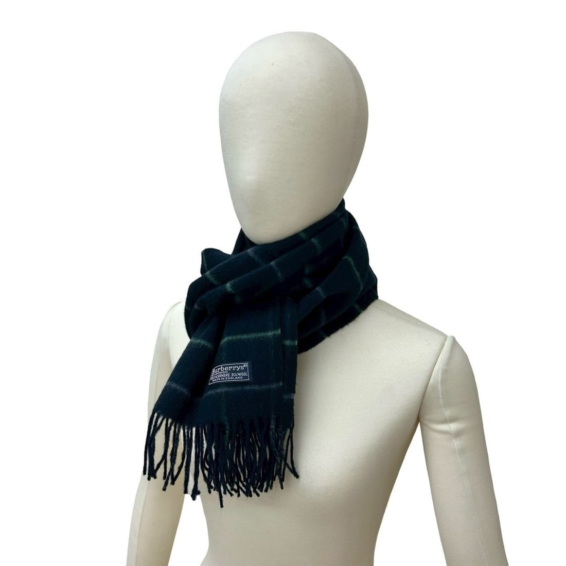 BURBERRYS Check Cashmere Wool Scarf/Stole in Navy, Green, and Blue (1598c) (1 of 12)