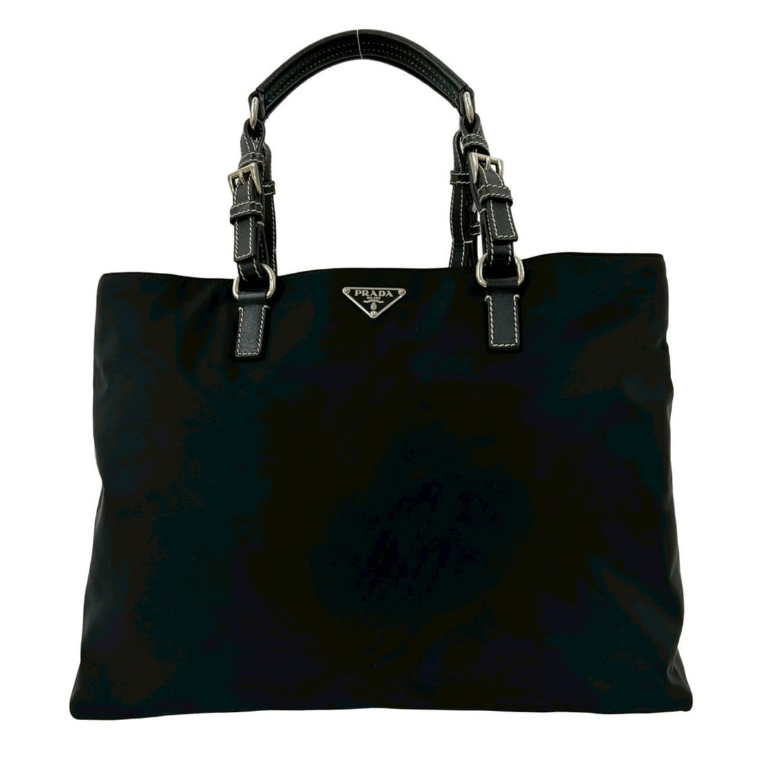 PRADA Prada Triangle Logo Tessuto Nylon and Leather Handbag Tote Bag, A4 Size, Black, 28111 (1 of 10)