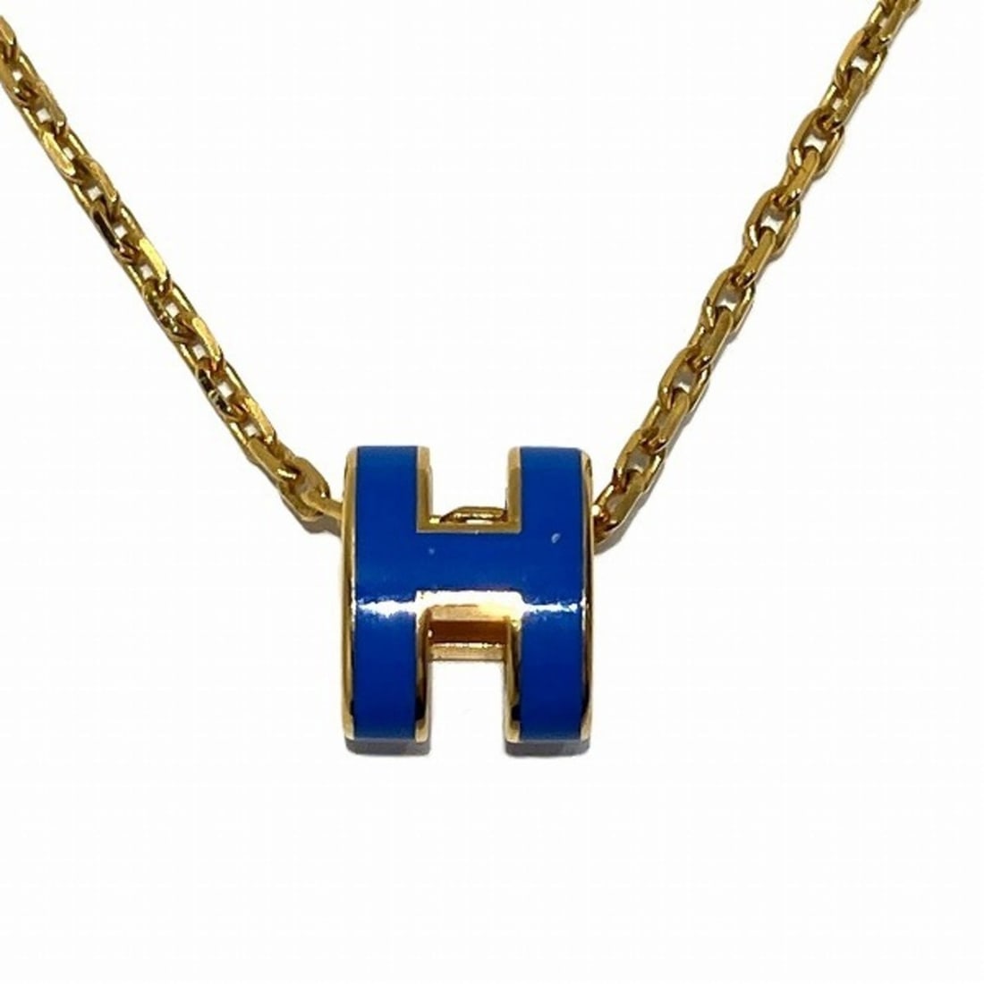 Hermes Posh Up Necklace H Top Unisex: --- Catalog ---Category: SizePendant Size: 1mm x 0.7mm / 0.03'' x 0.02''Neck Circumference: 40 cm / 15.74''Category: DesignColor: Blue, GoldGender: Women,MenMaterial: Gold platingNecklace Type: Neckla