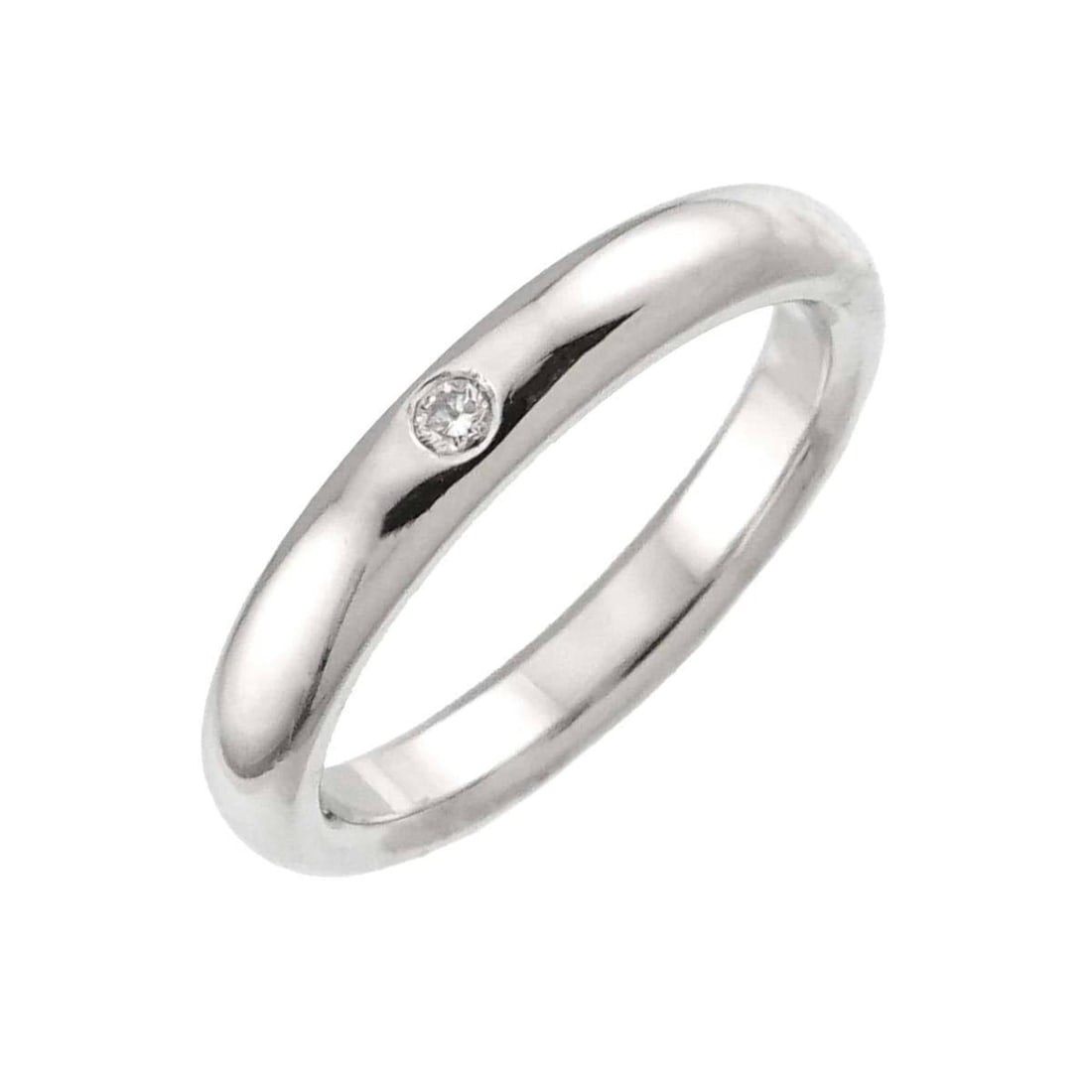 Tiffany & Co. Stacking Band Ring, size 6.5, with one diamond and platinum accents.: --- Catalog ---Category: SizeJP Size: 6.5US Size: 3.5Category: DesignType: Band ringColor: PlatinumStone: DiamondGender: WomenMaterial: Platinum 950Weight (ct.): 0.02Category: GeneralBrand: Tiffany---