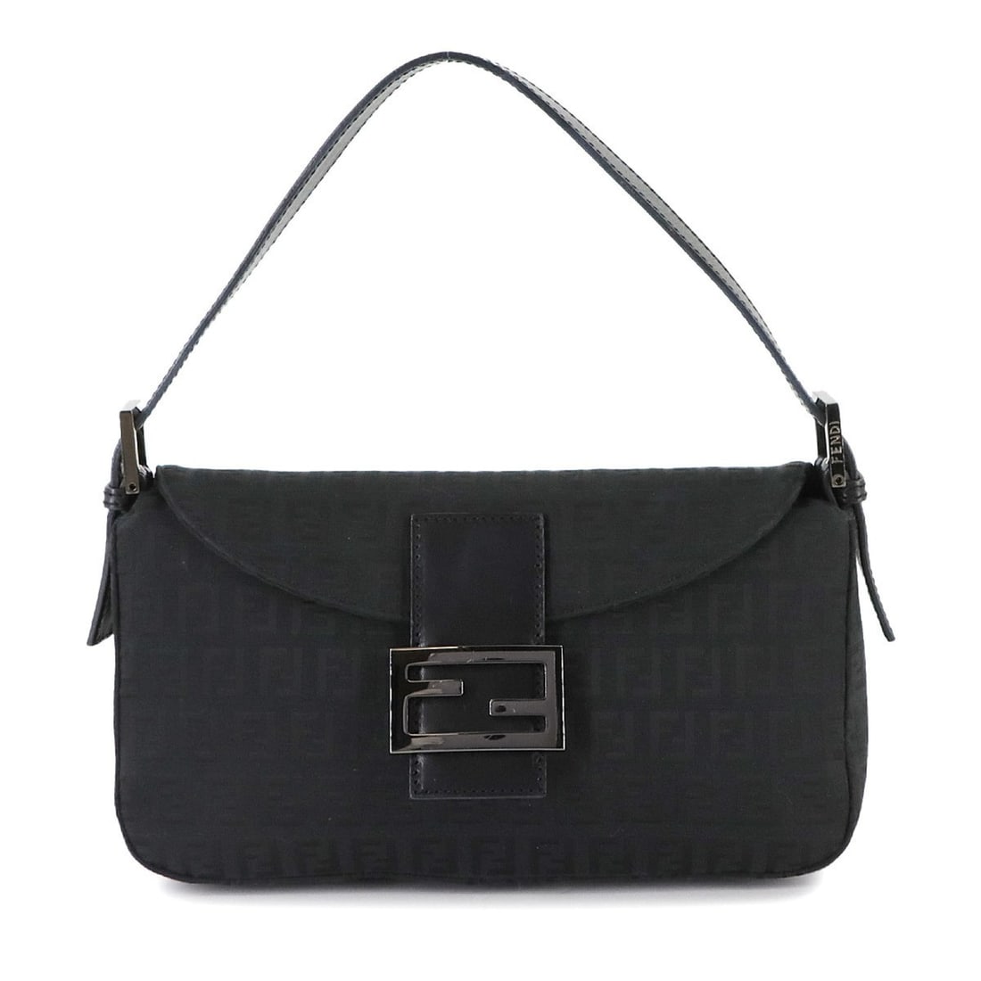 Fendi Zucchino Mamma Baguette Shoulder Bag in Black Canvas and Leather (8BR003) with Hardware (1 of 16)
