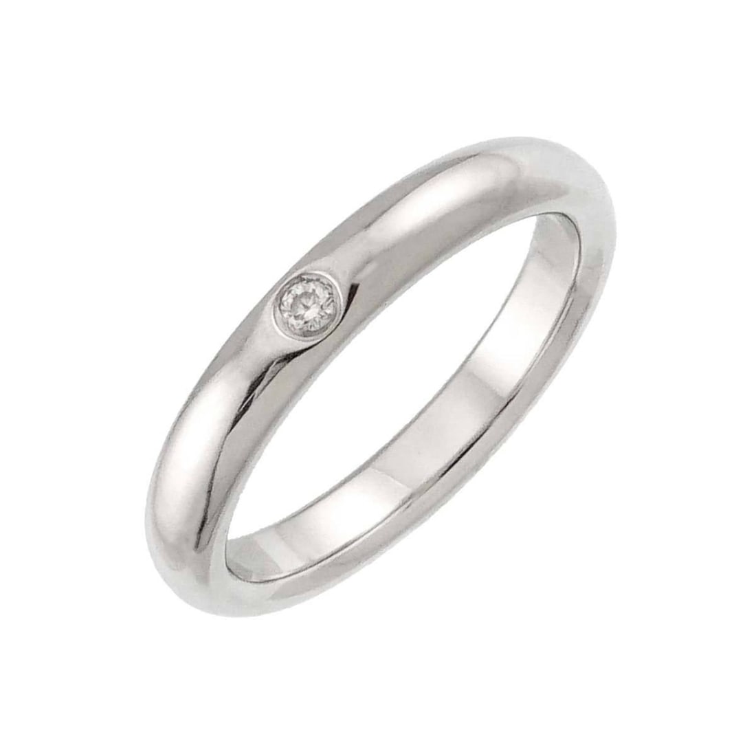 Tiffany & Co. Stacking Band Ring, size 7, with one diamond and platinum accents.: --- Catalog ---Category: SizeJP Size: 7US Size: 4Category: DesignType: Band ringColor: PlatinumStone: DiamondGender: WomenMaterial: Platinum 950Weight (ct.): 0.02Category: GeneralBrand: Tiffany--- Ite