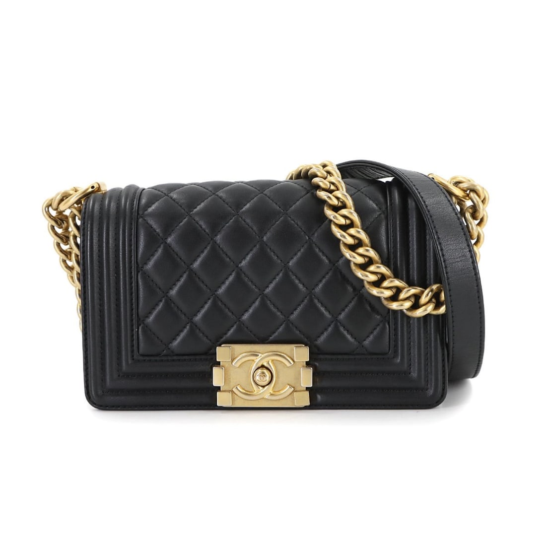 CHANEL Boy Chanel Small Chain Shoulder Bag in Black Lambskin with Gold Hardware (A67085) (1 of 12)