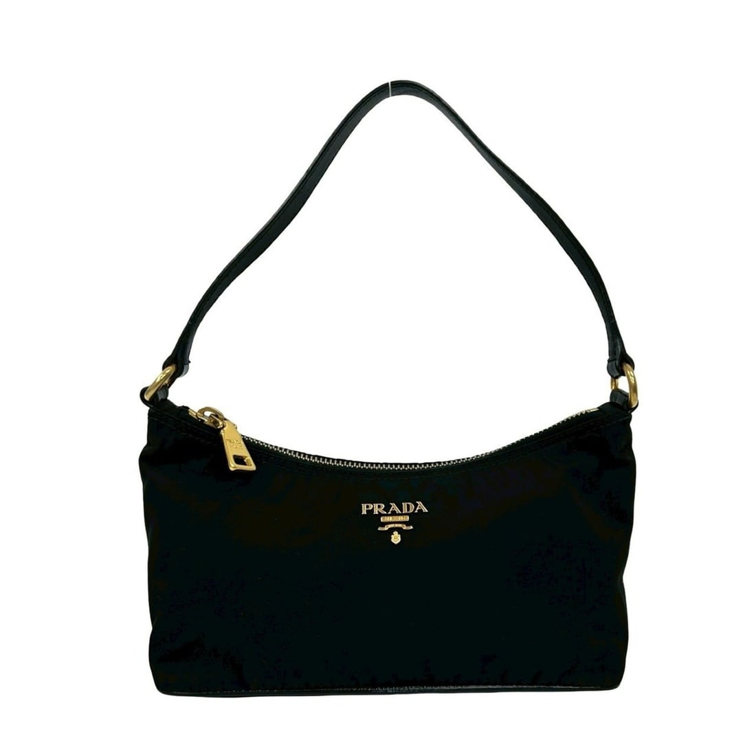 PRADA Prada Logo Gold Tessuto Nylon and Leather Mini Handbag Pouch Black 32269 (1 of 11)