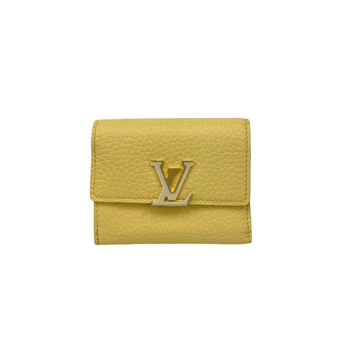 LOUIS VUITTON Portefeuille Capucines XS Taurillon Leather Tri-fold Wallet, Yellow, 32756: --- Catalog ---Category: SizeSize (HxWxD): 8cm x 9.5cm x 2cm / 3.14'' x 3.74'' x 0.78''Category: DesignType: Wallet (tri-fold)Color: YellowGender: WomenMaterial: Leather Category: GeneralBrand: Louis