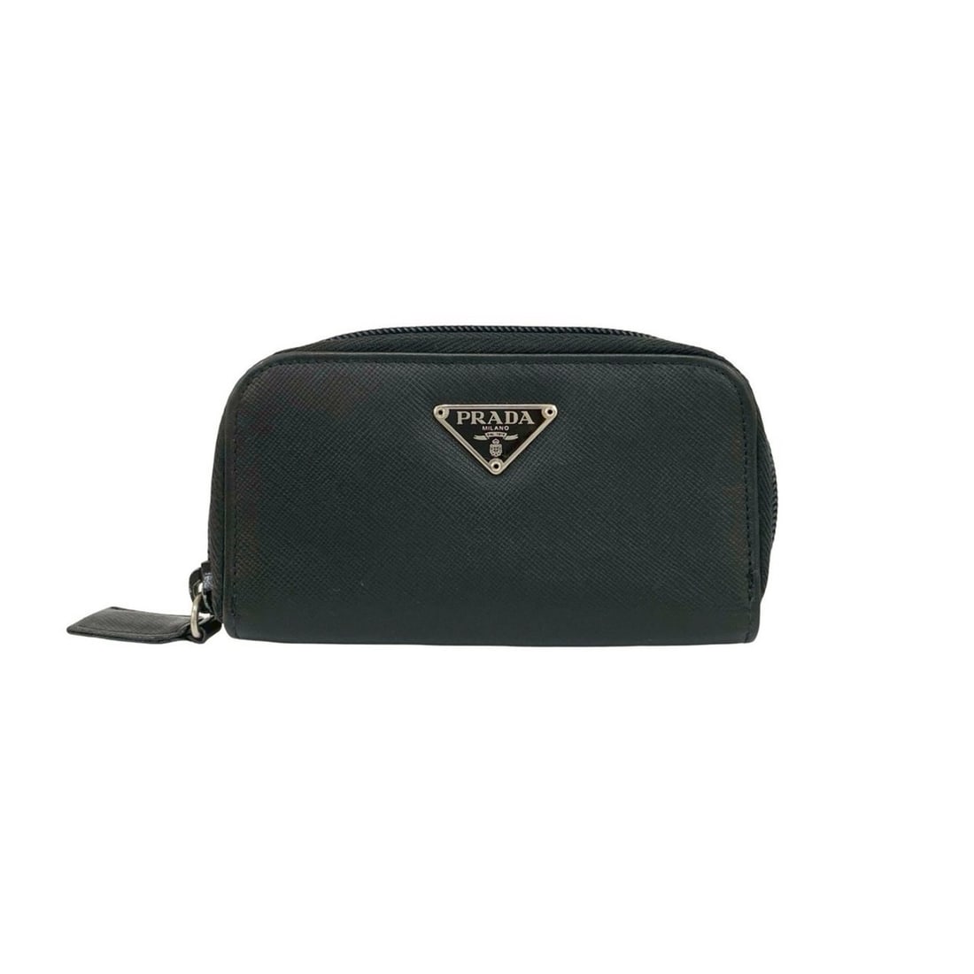 PRADA Triangle Logo Plate Saffiano Leather Round Zipper Key Case Cover Black 13724 (1 of 9)