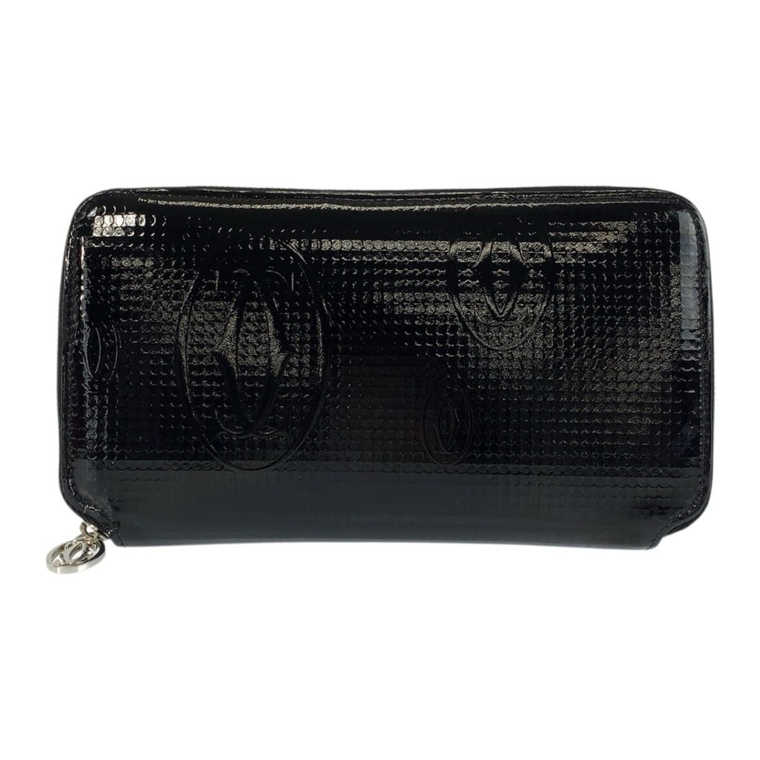 CARTIER Happy Birthday Black Patent Leather Long Wallet with Silver Hardware for Women: --- Catalog ---Category: SizeSize (HxWxD): 10cm x 18.5cm x 2.5cm / 3.93'' x 7.28'' x 0.98''Category: DesignType: Long wallet (bi-fold)Color: BlackGender: WomenMaterial: Patent leather Category: