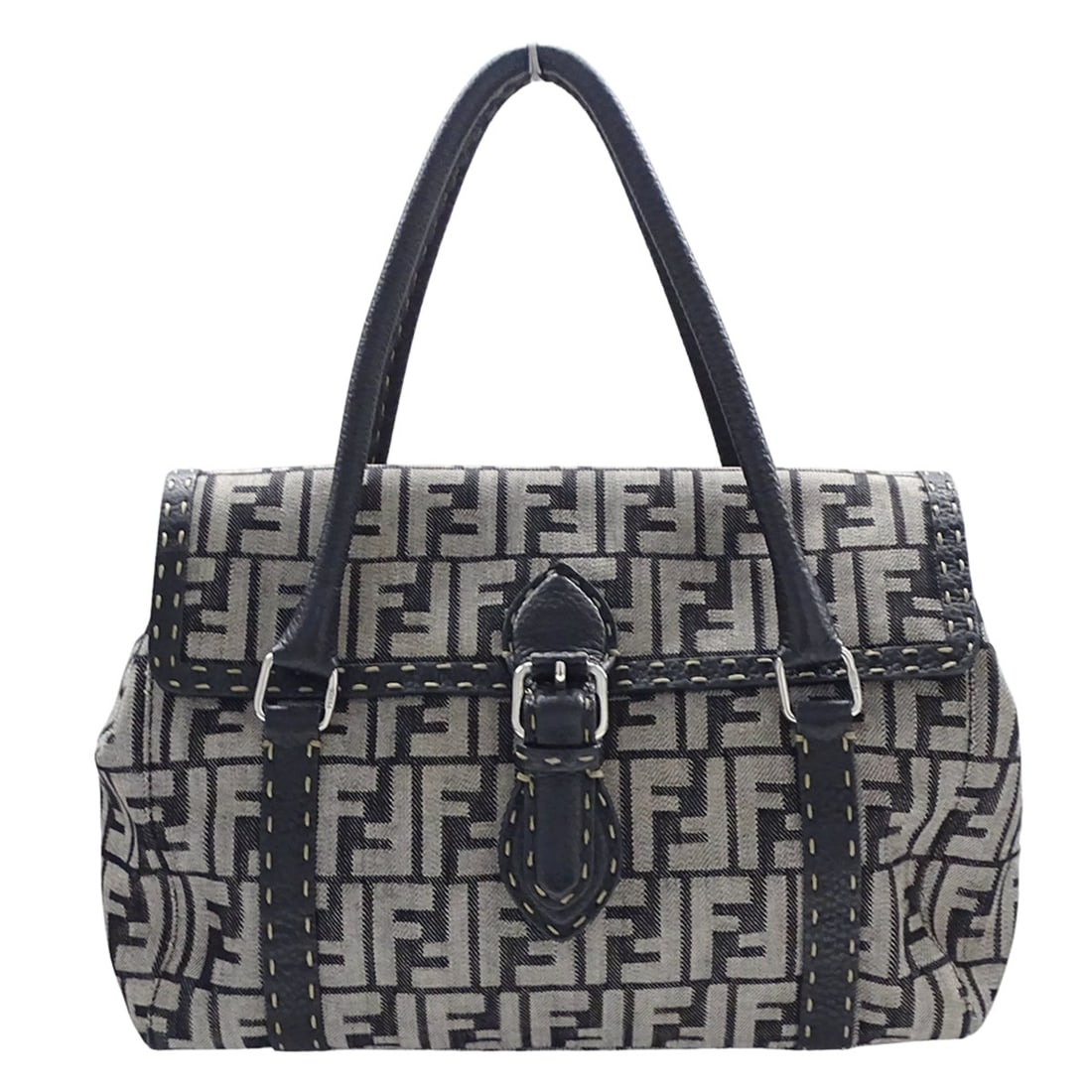 Fendi Women's Zucca Selleria Mini Linda Tote Bag in Gray and Navy, 8BR547: --- Catalog ---Category: SizeSize (HxWxD): 23cm x 31cm x 12cm / 9.05'' x 12.2'' x 4.72''Category: DesignType: Handbag, Tote bagColor: Gray, NavyGender: WomenMaterial: Canvas Category: GeneralMPN:
