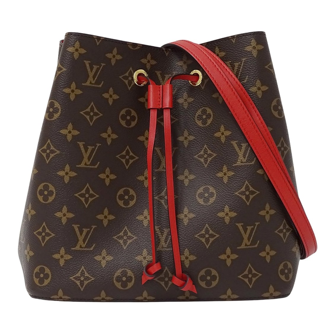 Louis Vuitton Monogram Neo Noe MM Coquelicot M44021 Women's Shoulder Bag, 2-Way, Brown and Red: --- Catalog ---Category: SizeSize (HxWxD): 25.5cm x 25.5cm x 17cm / 10.03'' x 10.03'' x 6.69''Category: DesignType: Shoulder bagColor: Brown, CoquelicotsGender: WomenMaterial: Monogram , Canvas