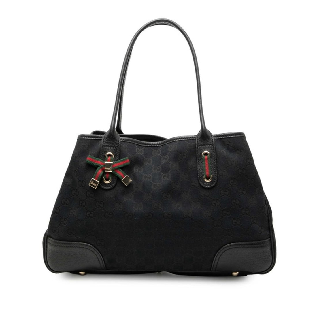 Gucci GG Canvas Ribbon Shoulder Bag Tote 163805 Black Leather Women's GUCCI (1 of 19)