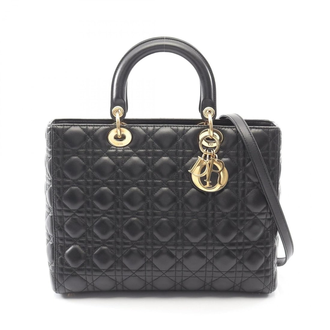 Christian Dior Dior Lady Large Cannage Handbag, Leather, Women's, Black: --- Catalog ---Category: SizeSize (HxWxD): 25cm x 32cm x 11cm / 9.84'' x 12.59'' x 4.33''Category: DesignType: HandbagColor: BlackGender: WomenMaterial: Leather Category: GeneralBrand: Christian