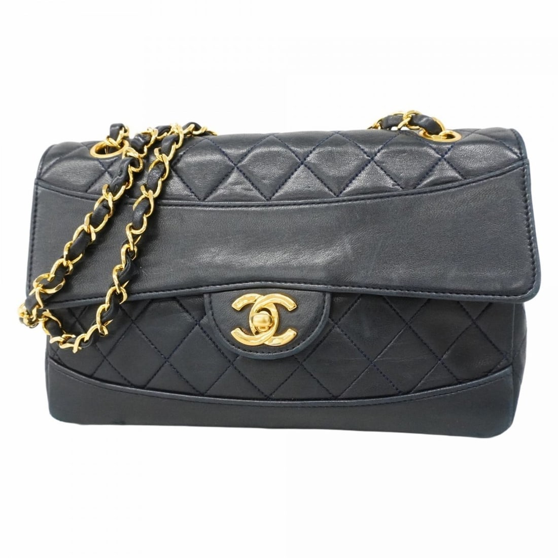 Chanel Shoulder Bag Matelasse W Chain Lambskin Navy Women's (1 of 13)