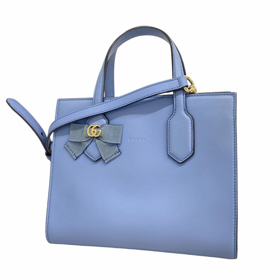 Gucci GG Ribbon Handbag 443089 Leather Blue 2-Way Bag for Women (1 of 12)