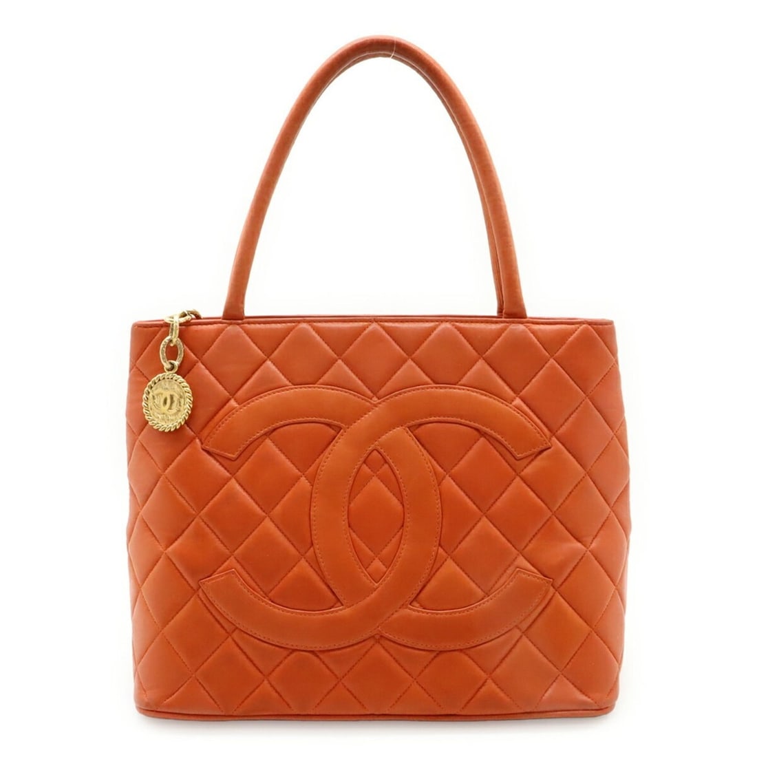 CHANEL Matelasse Coco Mark Reissue Tote Bag Shoulder in Lambskin Leather, Orange, A01804 (1 of 13)