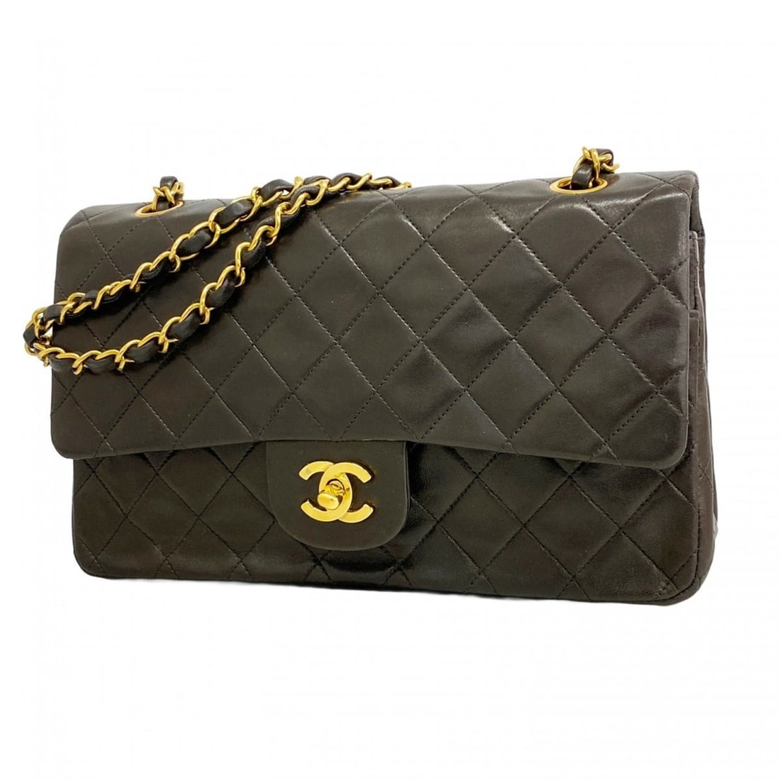 Chanel Matelasse Shoulder Bag with Double Flap and Chain, Lambskin, Black, Women's, P2092033: --- Catalog ---Category: SizeSize (HxWxD): 15cm x 25cm x 6.5cm / 5.9'' x 9.84'' x 2.55''Category: DesignType: Shoulder bagColor: BlackGender: WomenMaterial: Leather Hardware Color: GoldLeather/Fur Typ