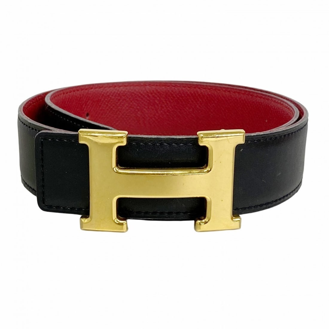 Hermes Hermès Constance Belt, Box Calf Leather, Black, Rouge Vif, ?B Stamp, Women's, P2084891 (1 of 10)