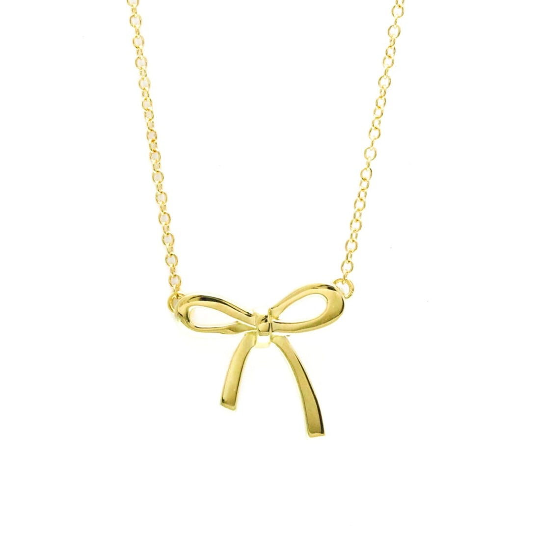 Tiffany Tiffany Bow Yellow Gold (18K) No Stone Men,Women Fashion Pendant Necklace (Gold): --- Catalog ---Category: SizeWeight: 2.3g / 0.08oz.Pendant Size: 14mm x 14.8mm / 0.55'' x 0.58''Neck Circumference: 40.5 cm / 15.94''Category: DesignColor: GoldMetal: GoldStone: No StoneStyle: Fashion